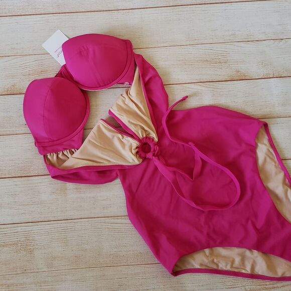 L'Agent by Agent Provocateur Adrina Halter Cutout One-Piece Swimsuit in Pink - Picture 8 of 14